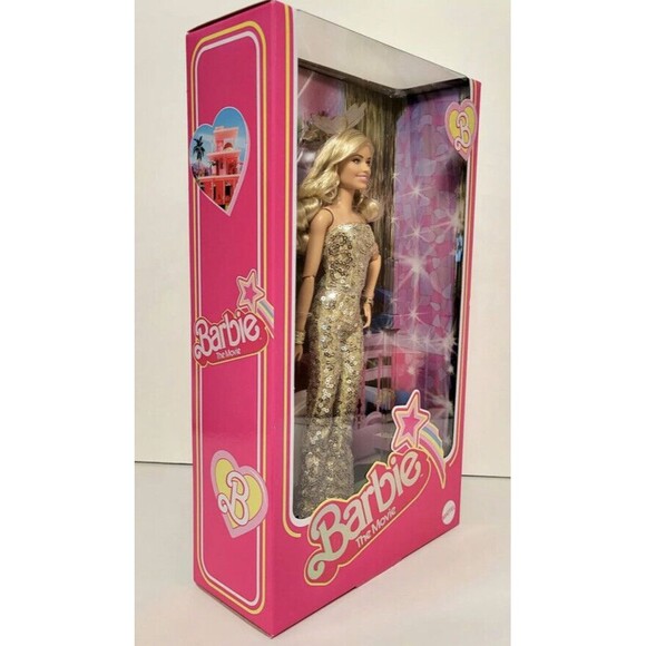 Barbie The Movie Margot Robbie Gold Disco Jumpsuit Doll NEW - Picture 4 of 5